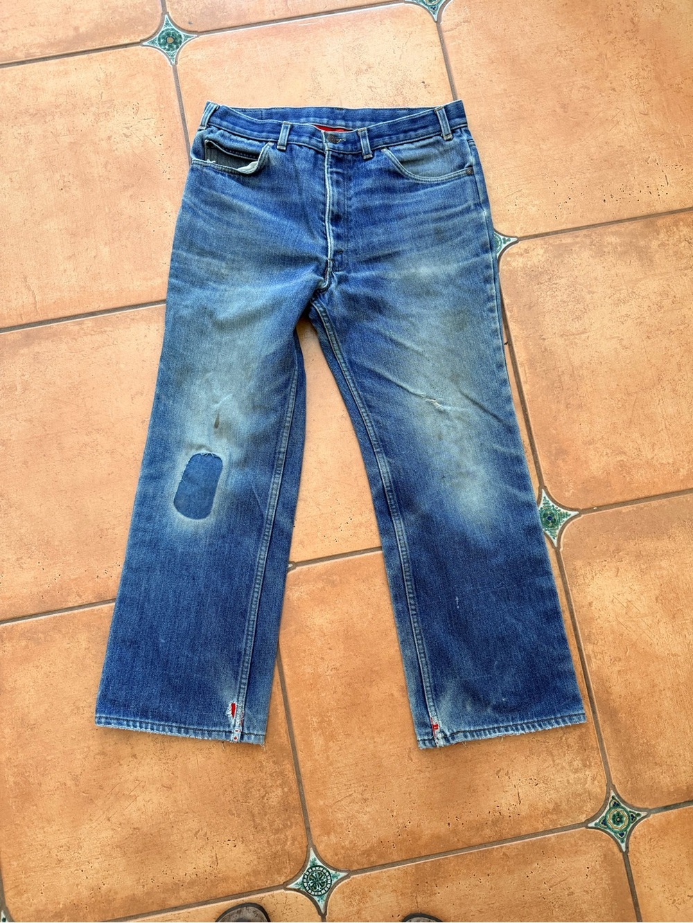 Levi's Distressed Blue Relaxed Straight Jeans vintage orange tab fleece lined